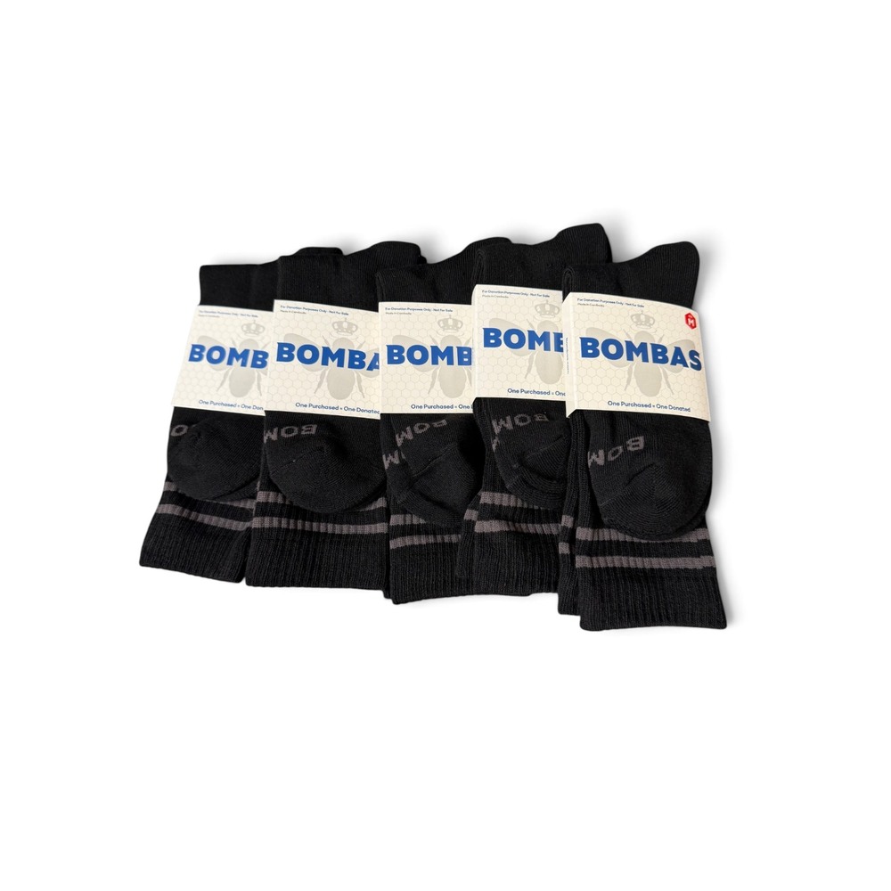 Lot of 5 Bombas Men's Crew Socks Cushioned Honeycomb Arch Support Black Size M